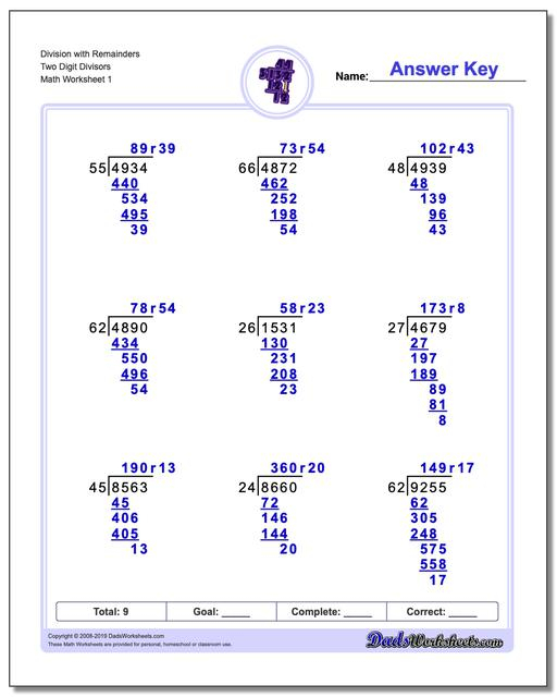2 Digit Division Worksheets With Remainders Lainey Love