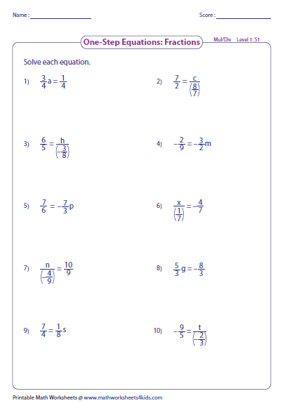 29 One Step Equations Multiplication And Division Worksheet Answers 