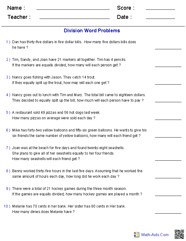 3 Digit By 1 Digit Division Word Problems Worksheets Worksheets For