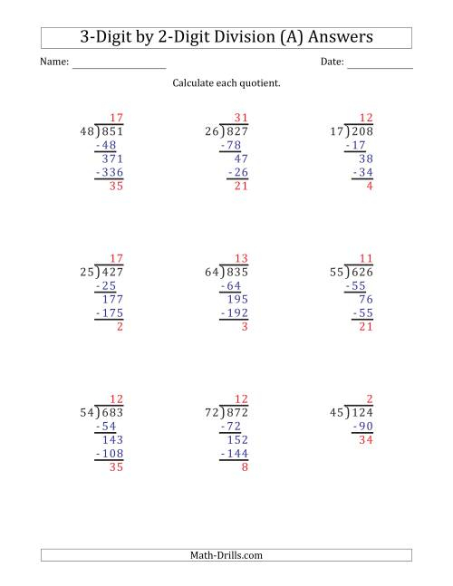 3 Digit By 2 Digit Long Division With Remainders And Steps Shown On