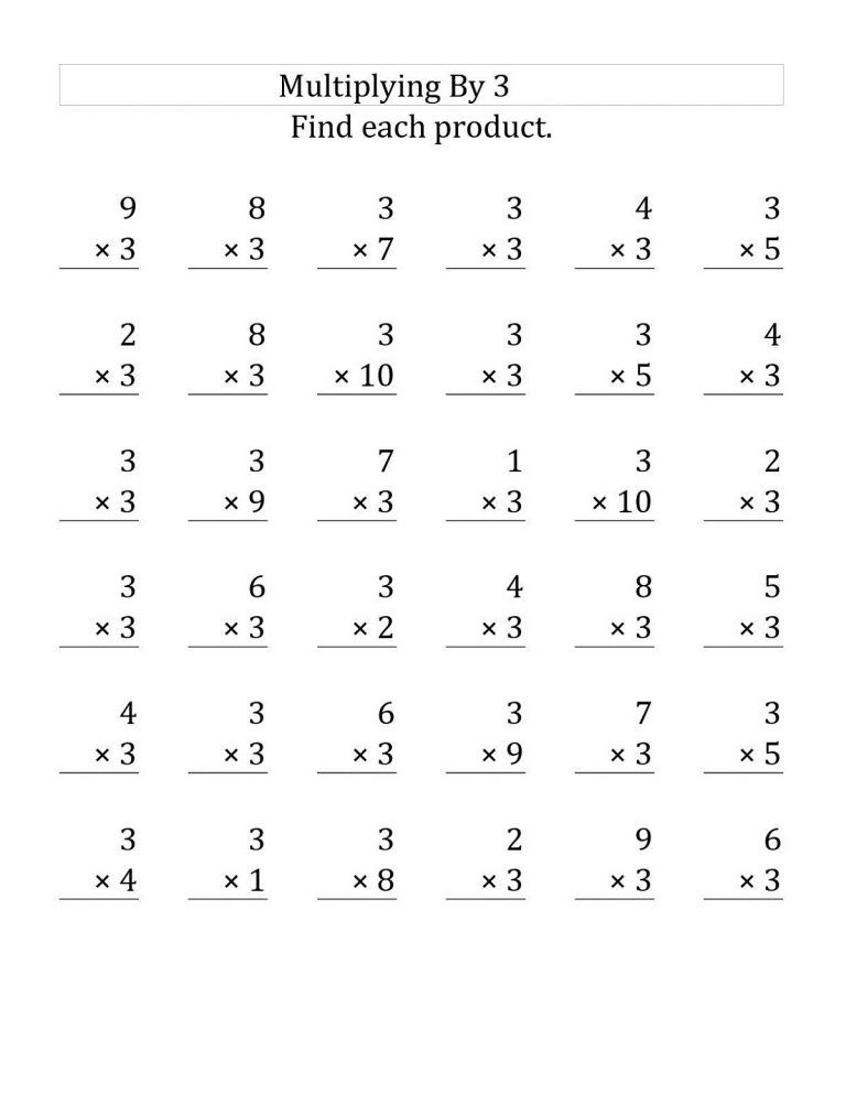 3 Times Tables Worksheet Activity Multiplication Facts Worksheets 