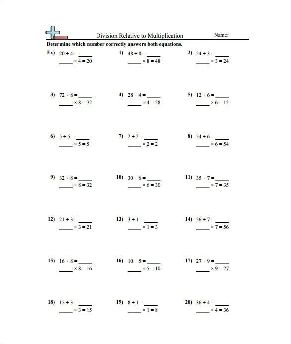9 Multiplication And Division Worksheet Templates Samples PDF