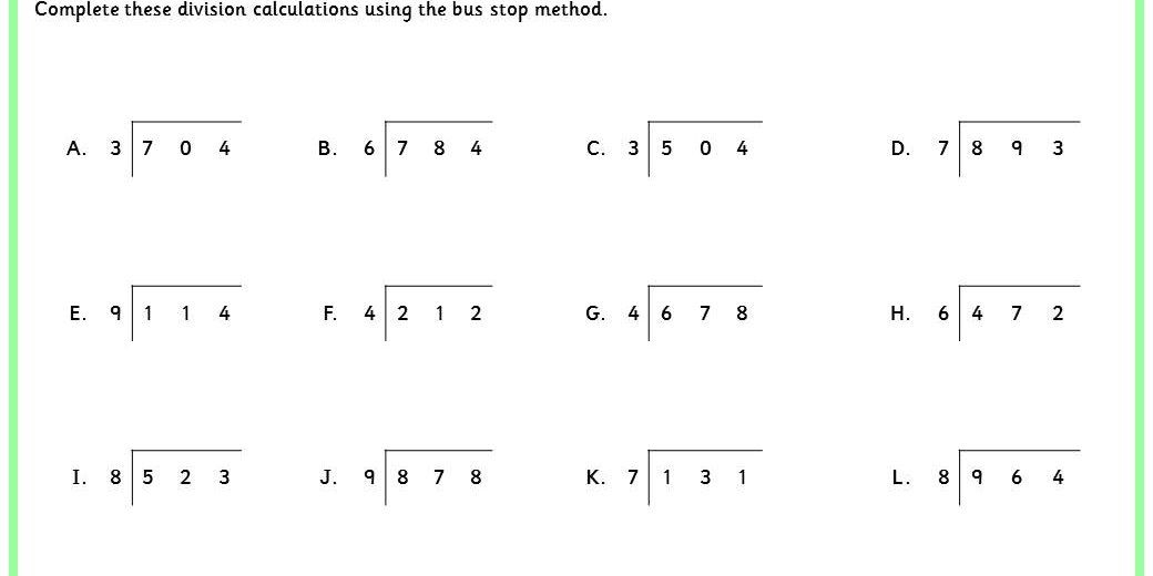 Bus Stop Method Division Classroom Secrets Division Worksheets Bus