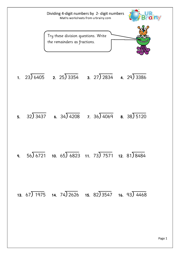 Divide 4 digit Numbers With Fraction Remainders Division By URBrainy