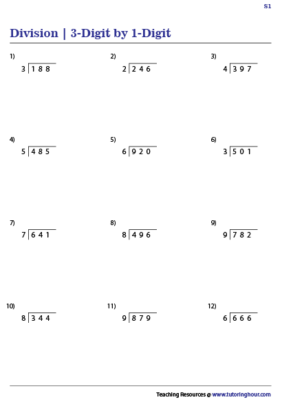 Dividing 3 Digit By 1 Digit Whole Numbers Worksheets Division 
