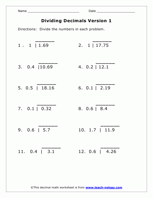 Dividing Decimals Worksheet 5th Grade Search Results Calendar 2015