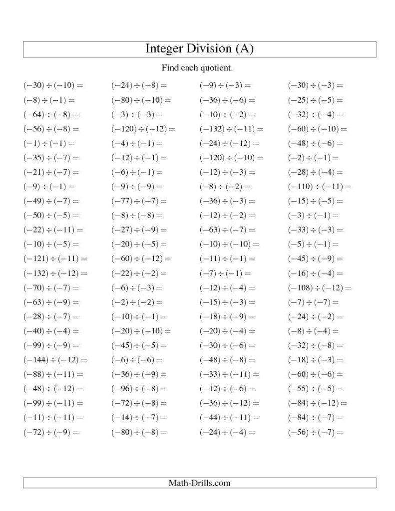 Dividing Integers Worksheet Grade 7 Pdf Worksheets