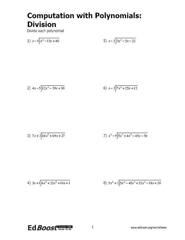 Dividing Polynomials Worksheet Answers Putation With Polynomials 