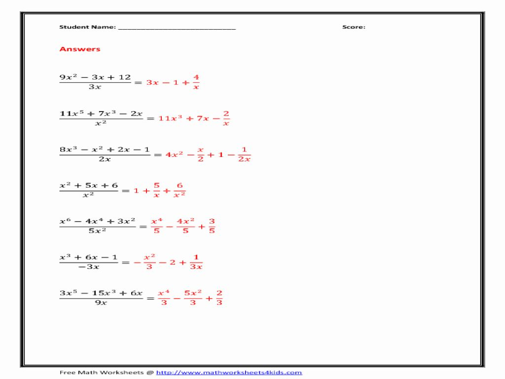Dividing Polynomials Worksheet Answers Studying Worksheets