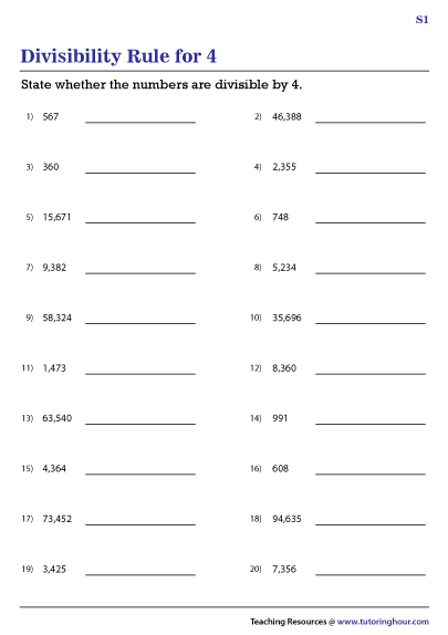 Divisibility Rule For 4 Worksheets