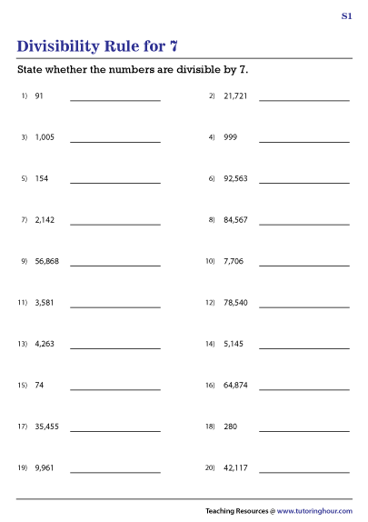 Divisibility Rule Of 7 Worksheet - Divisonworksheets.com