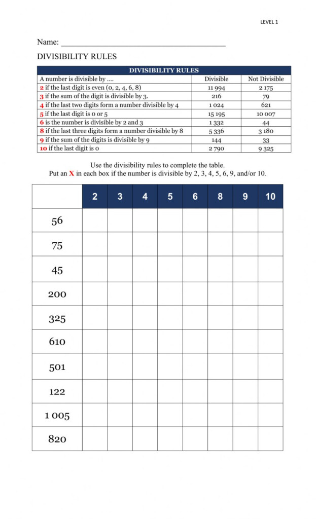 Divisibility Rules Worksheet Grade 8