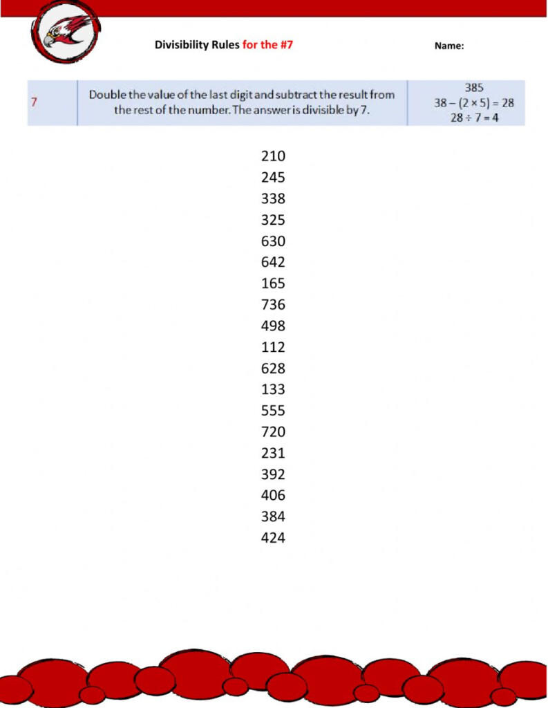 Divisible By 7 Worksheet