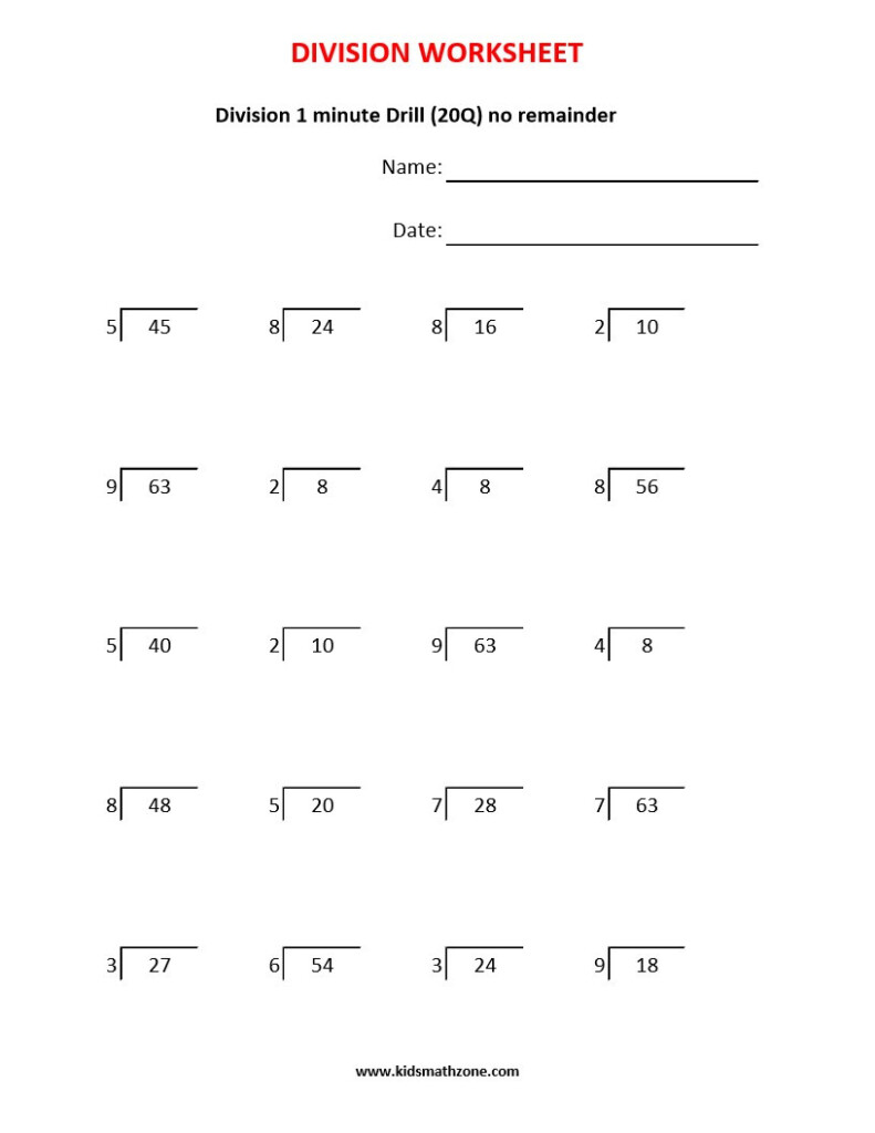 Division 1 Minute Drill Worksheet