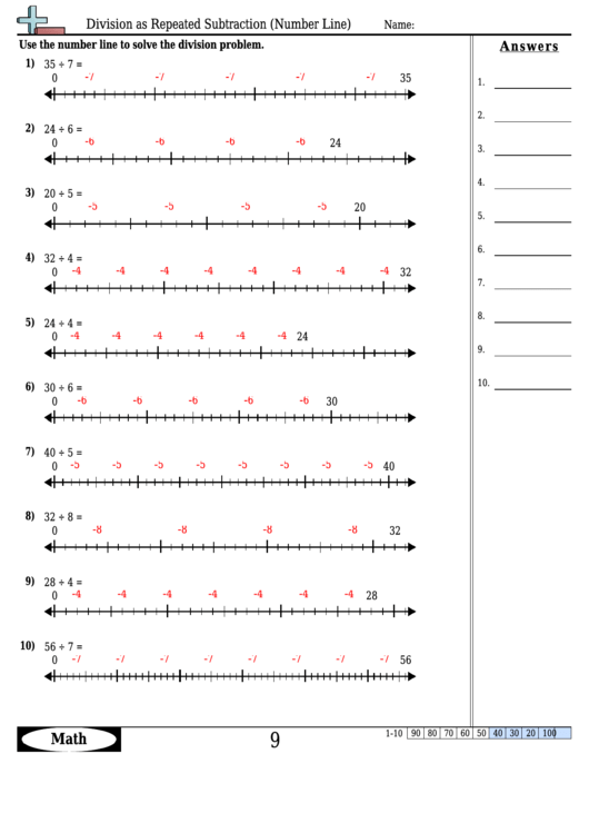 Division As Repeated Subtraction Number Line Division Worksheet