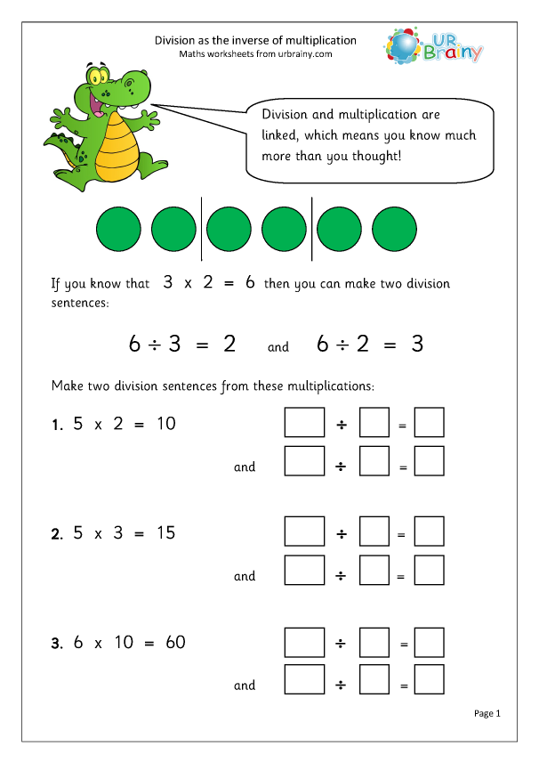 Division As The Inverse Of Multiplication Division Maths Worksheets