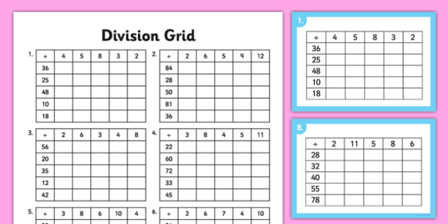 Division Grid Worksheet Activity Sheet And Challenge Cards