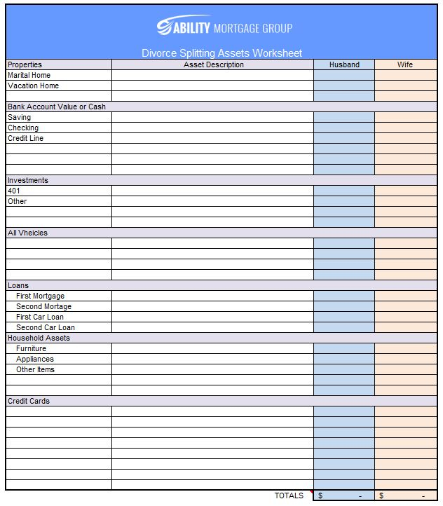 Division Of Marital Property Worksheet Worksheet Addition