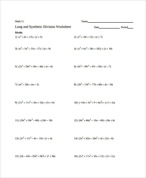 Division Of Polynomials Worksheet Doc Gregory Stallworth s Division 