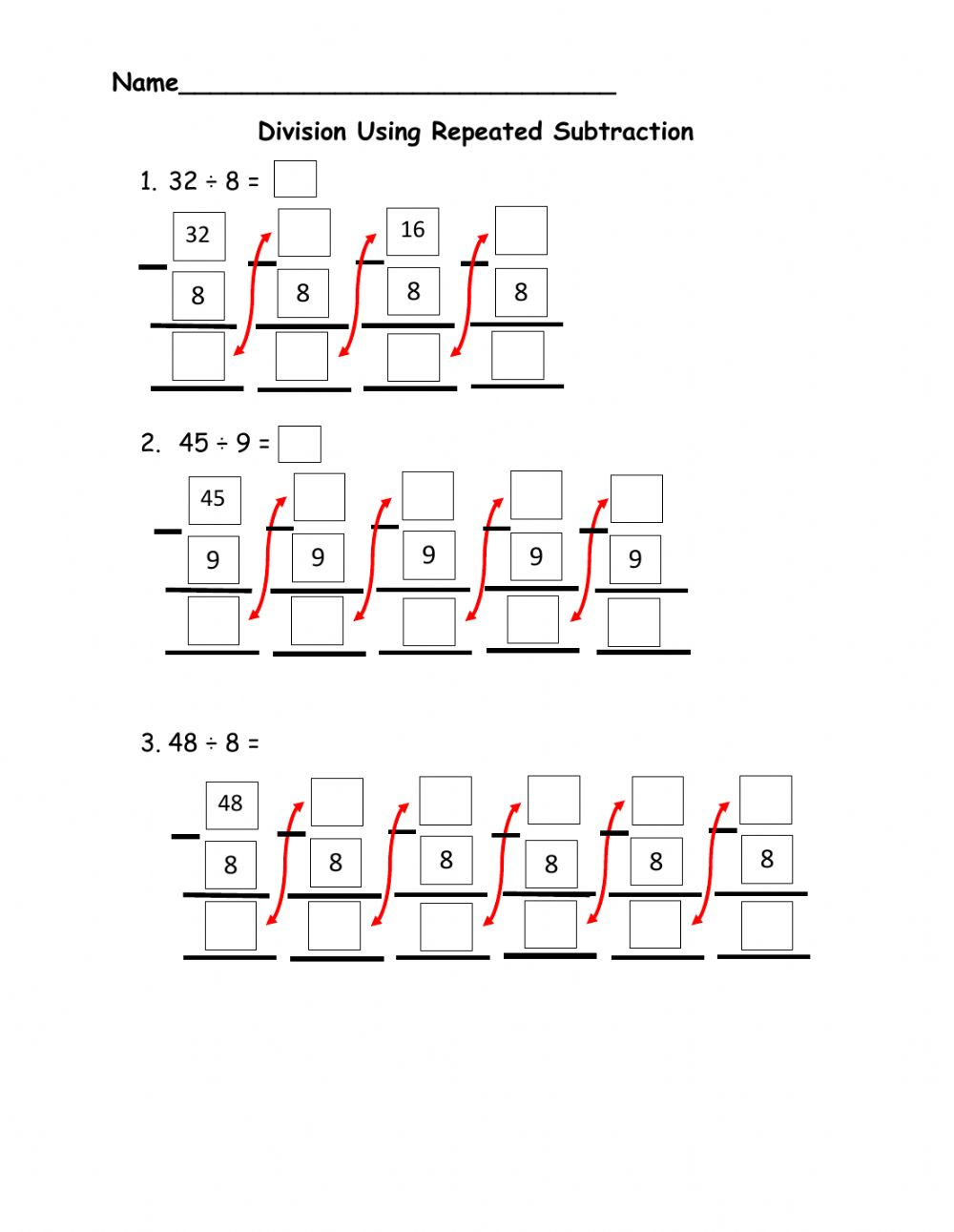 Division Using Repeated Subtraction Worksheet