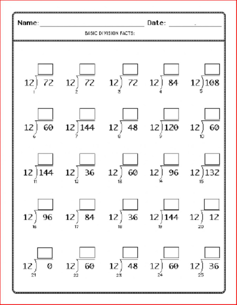 Division With 12 Worksheet