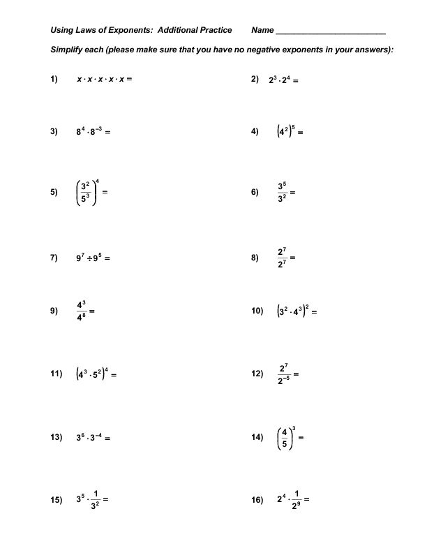 Division With Exponents Worksheets Worksheet Template Student Layla