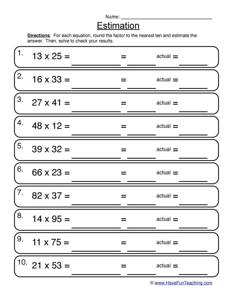 Estimation Worksheet 2