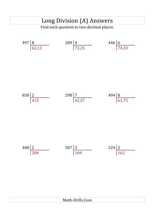 European Long Division With A 1 Digit Divisor And A 3 Digit Dividend