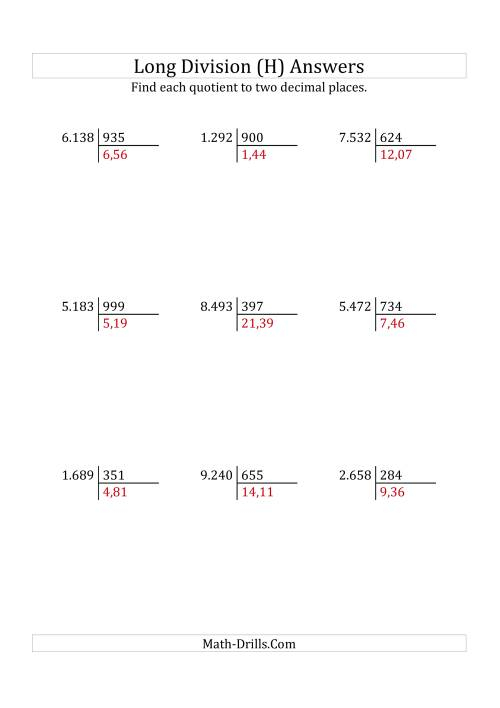 European Long Division With A 3 Digit Divisor And A 4 Digit Dividend 