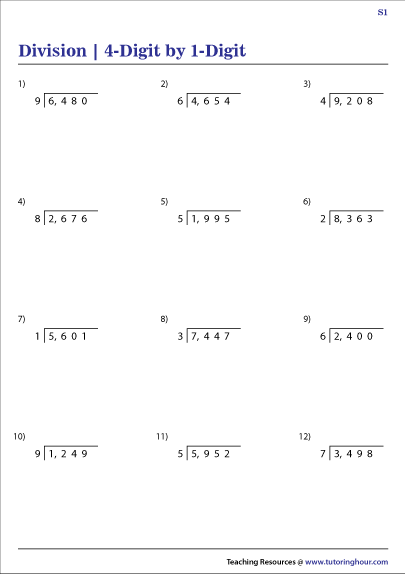 Fourth Grade Math Worksheets Free Printable K5 Learning 4 Digit By 1