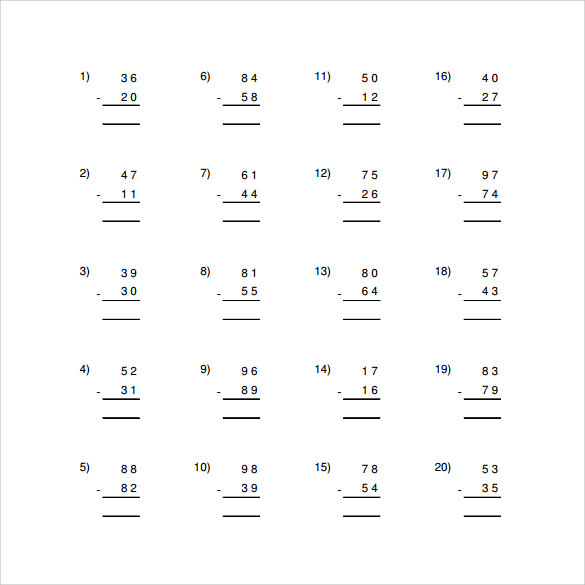 FREE 12 Sample Vertical Subtraction Worksheet Templates In PDF MS Word
