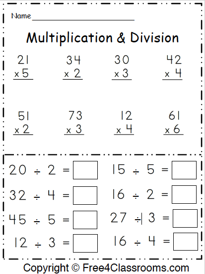 Free 3rd Grade Math Multiplication And Division Worksheet Free4Classrooms
