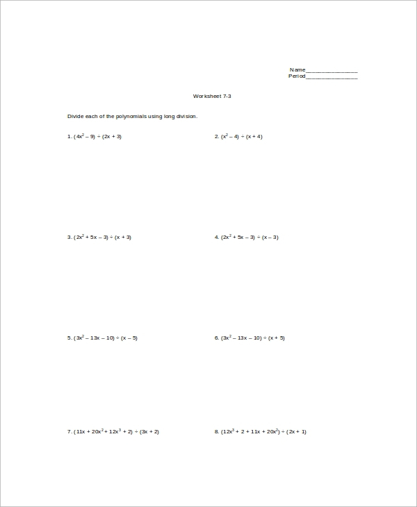 FREE 9 Sample Long Division Worksheet Templates In MS Word PDF