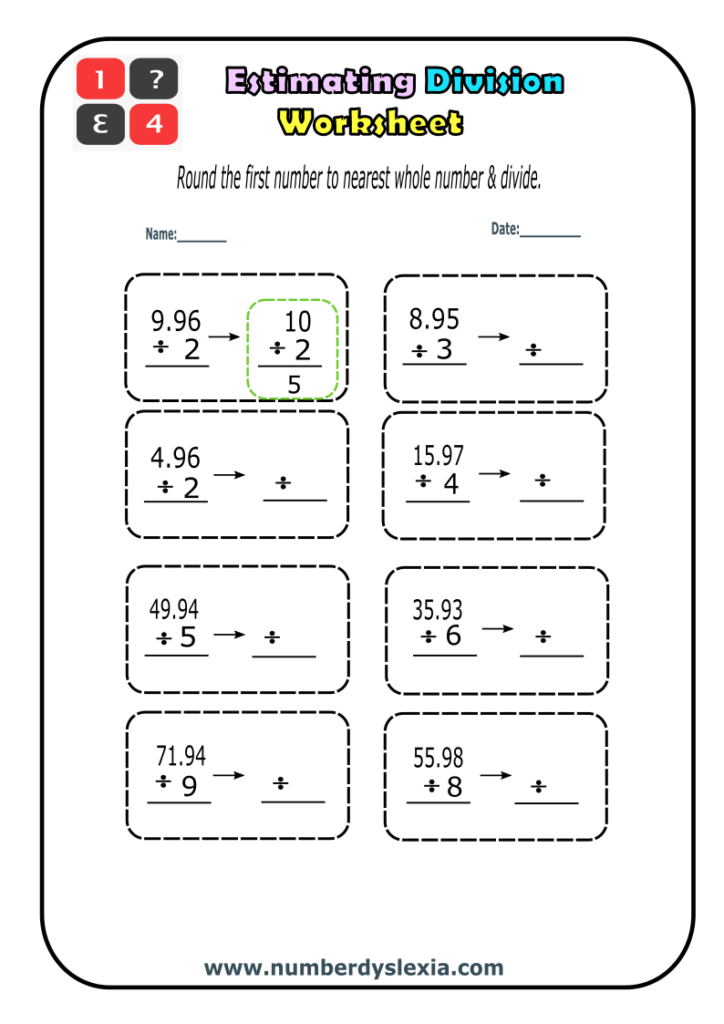 Free Printable Estimating Division Worksheets PDF Number Dyslexia