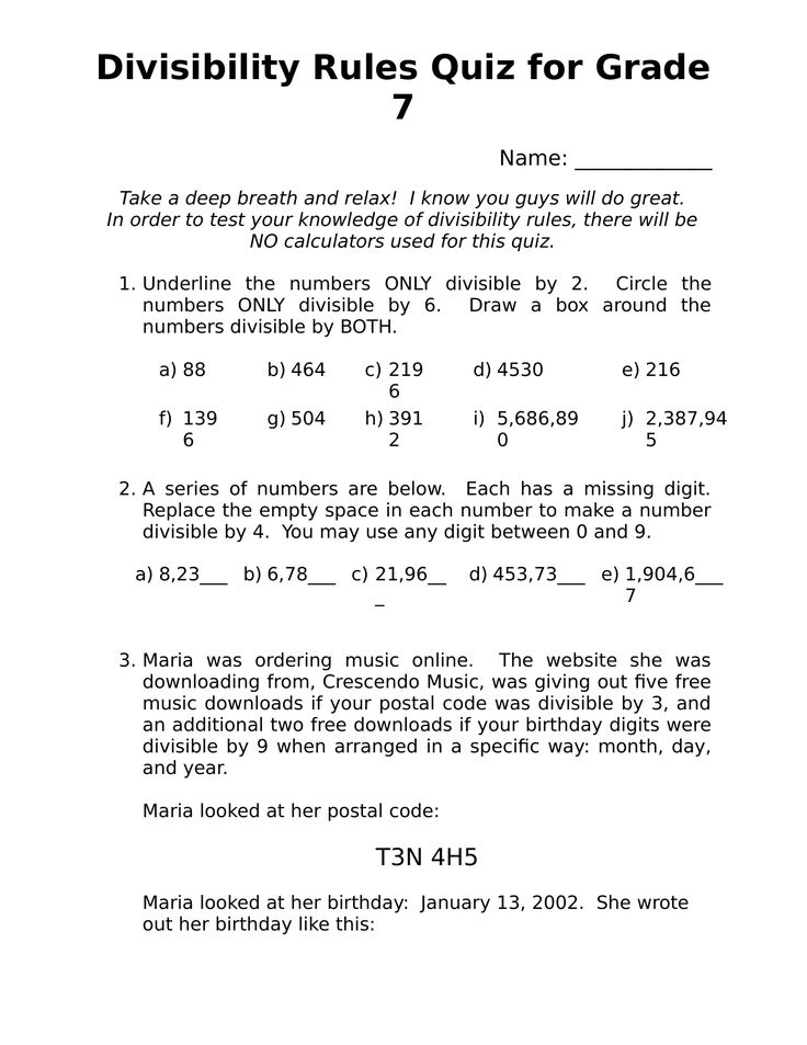 Grade 7 Divisibility Rules Quiz Ninja Plans Divisibility Rules 