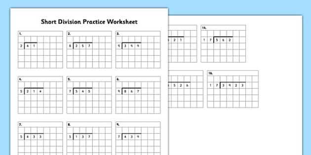 KS2 Short Division Practice Worksheet Classroom Resource