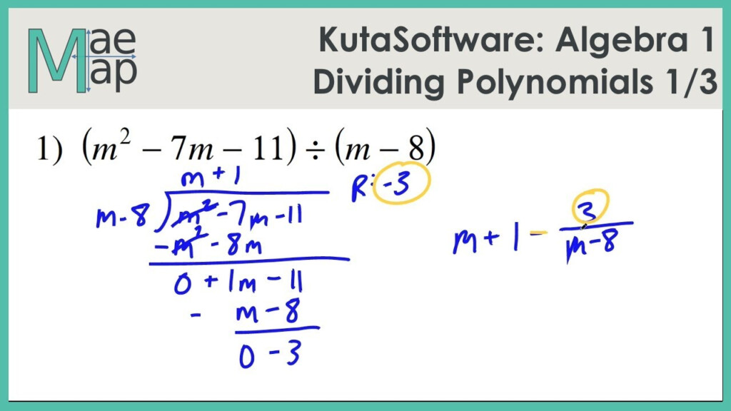 KutaSoftware Algebra 1 Dividing Polynomials Part 1 YouTube