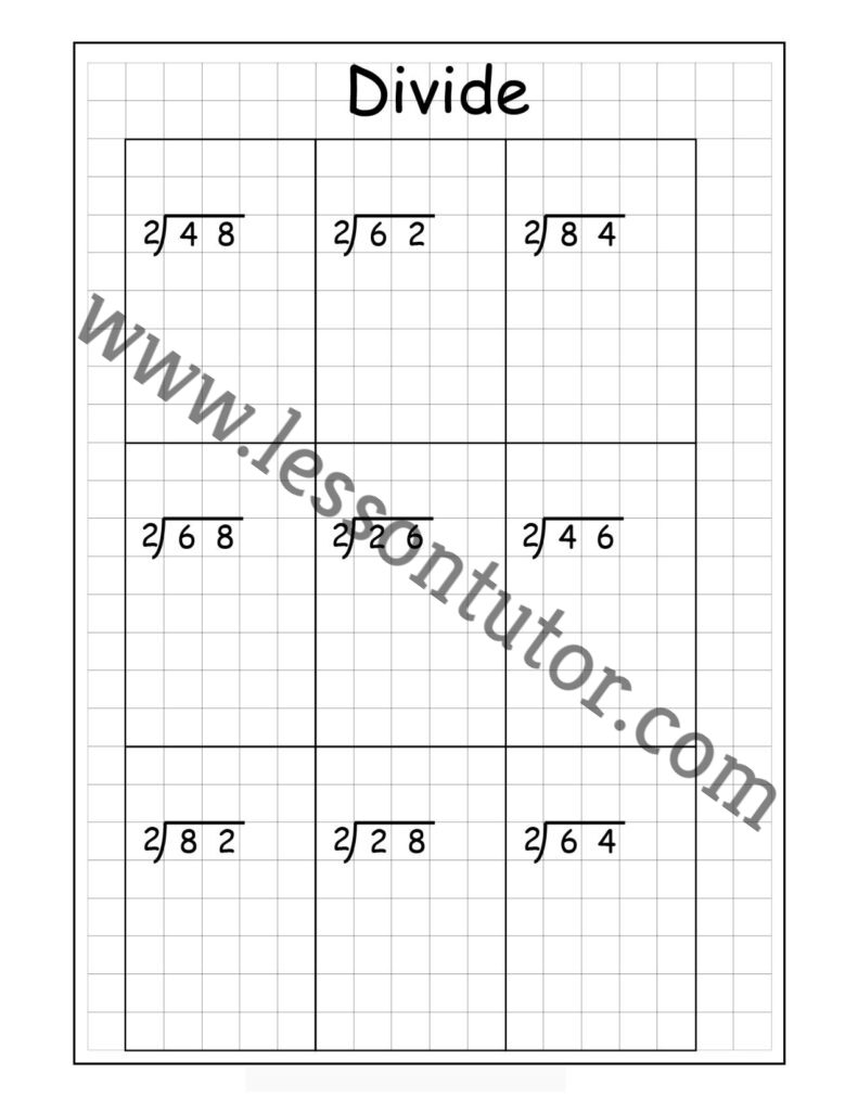 Long Division 2 Digits By 1 Digit Without Remainders Worksheet