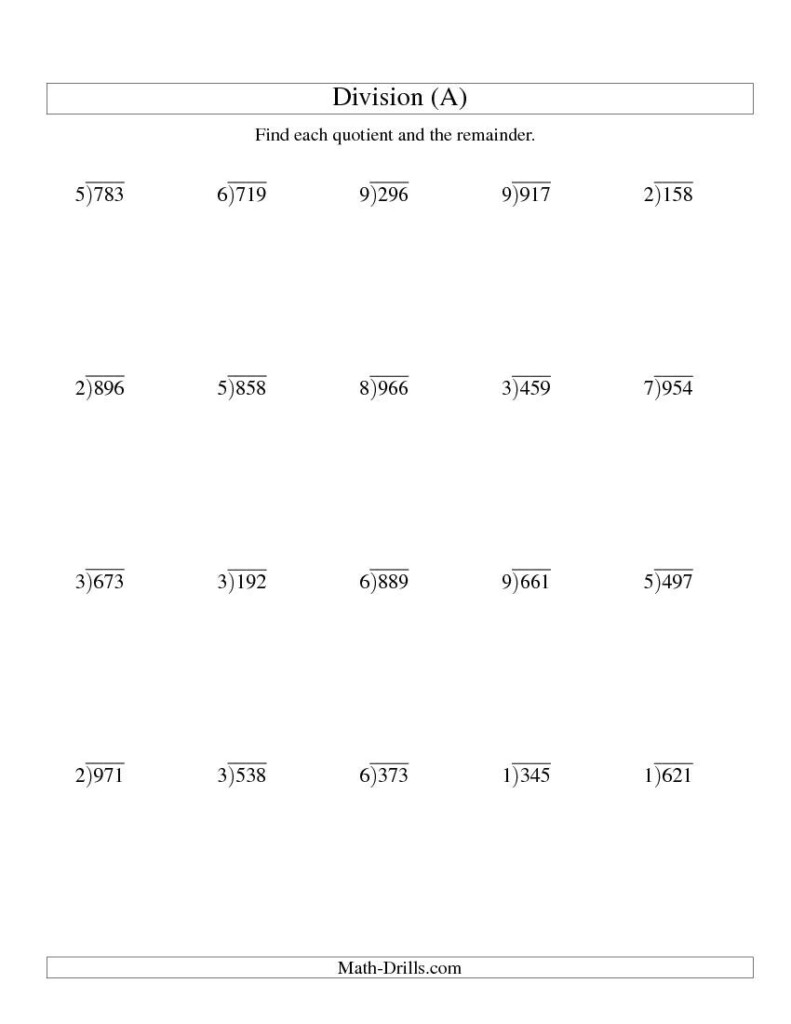 Long Division One Digit Divisor And A Three Digit Dividend With A 