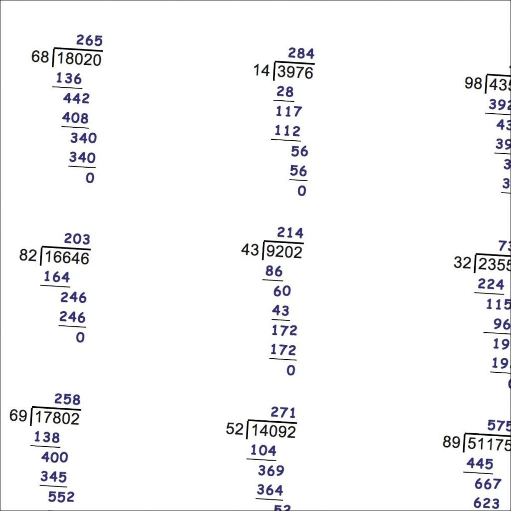 Math Worksheets Division With Multi Digit Divisors Division 