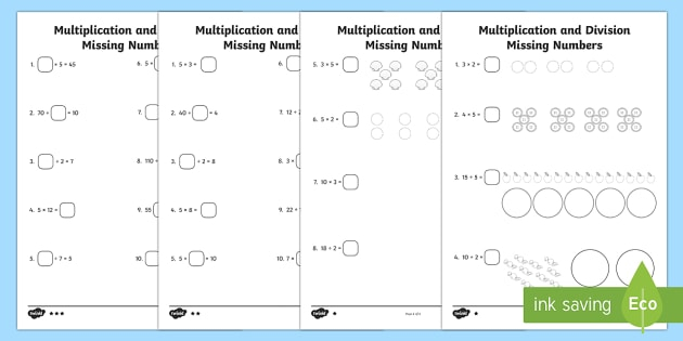 Missing Numbers Multiplication And Division Worksheets PDF