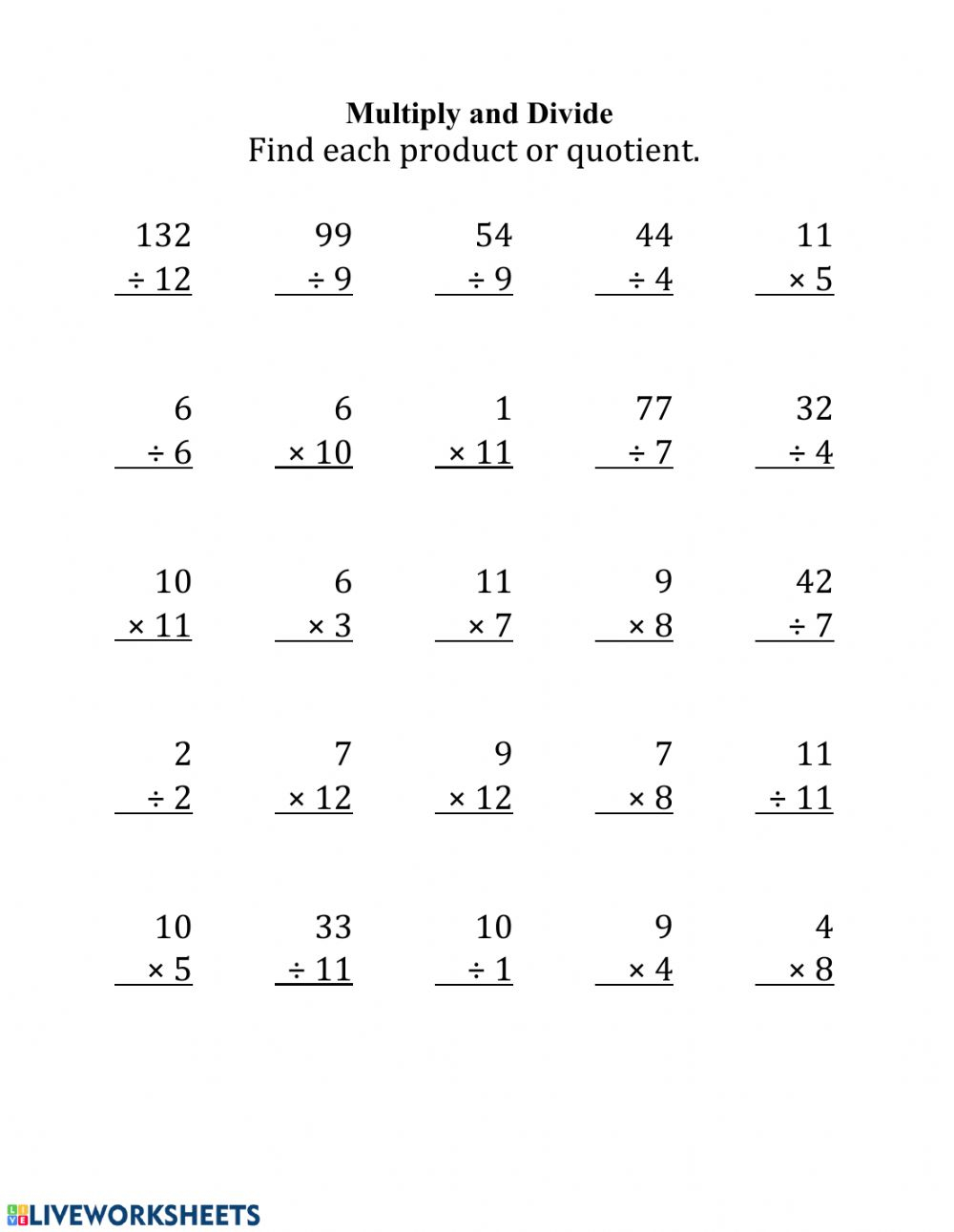 Mixed Multiplication And Division Worksheets 3rd Grade Times Tables 