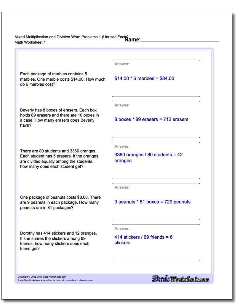 Mixed Multiplication Worksheet And Division Worksheet Word Problems 