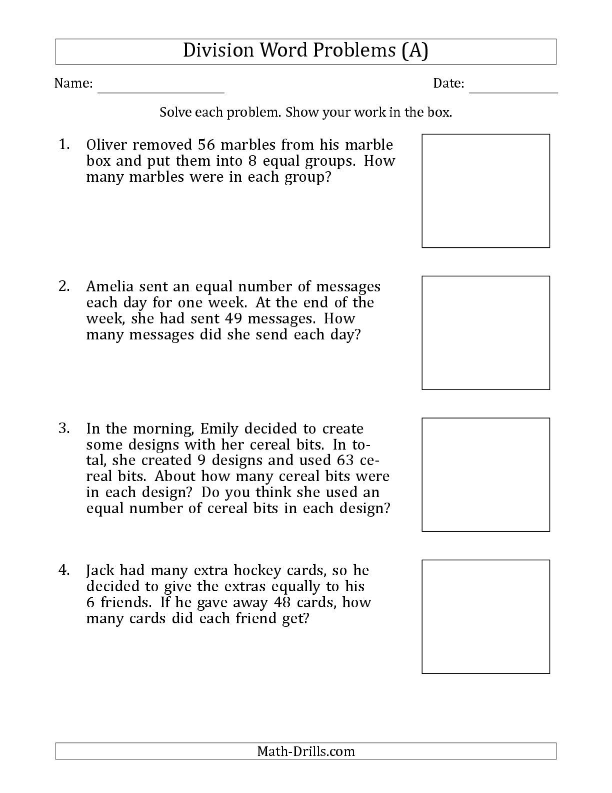 Free Math Worksheets Division Word Problems Divisonworksheets