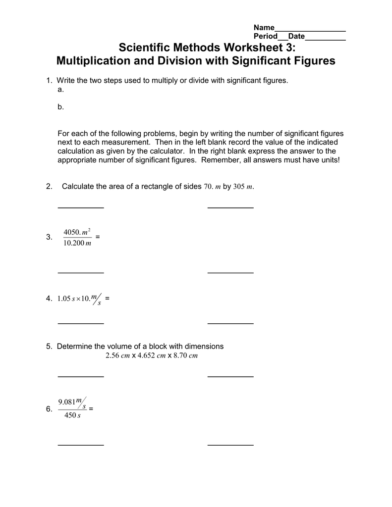 Scientific Methods Worksheet 3 Multiplication And Division With 