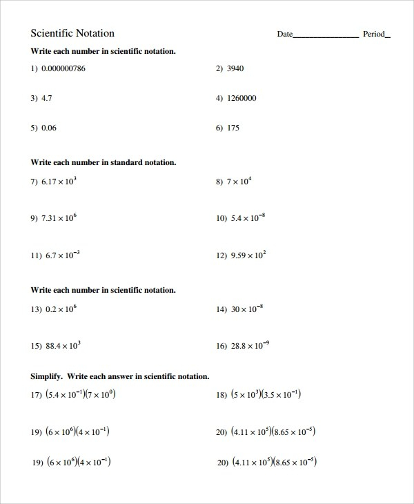 Scientific Notation Worksheet Division