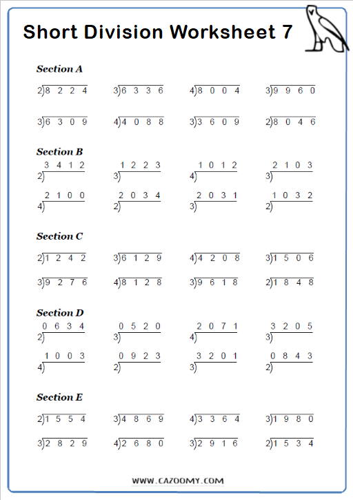 Short Division Worksheets Practice Questions And Answers Cazoomy