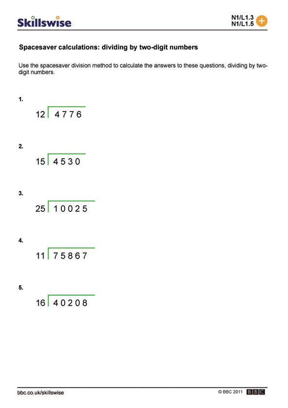 Spacesaver Calculations Dividing By Two digit Numbers