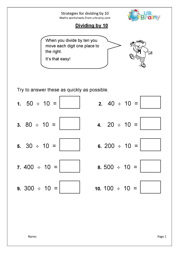 Strategies For Dividing By 10 Division Maths Worksheets For Year 3 