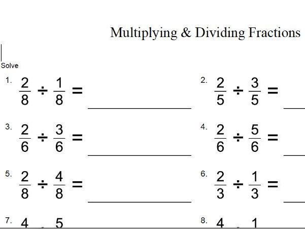 TES Multiplying And Dividing Fractions GCSE Maths Worksheet 